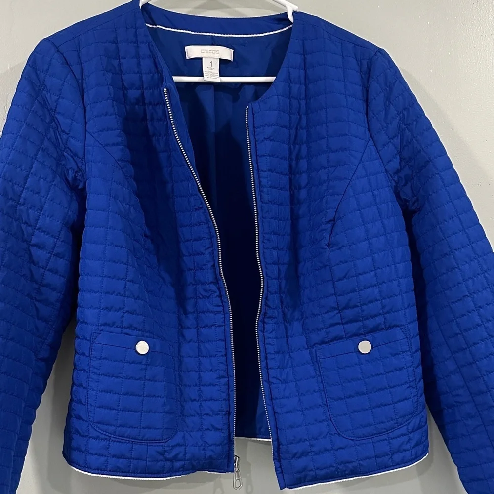 Chico's Vibrant Blue Quilted Puffer Jacket size 1 medium